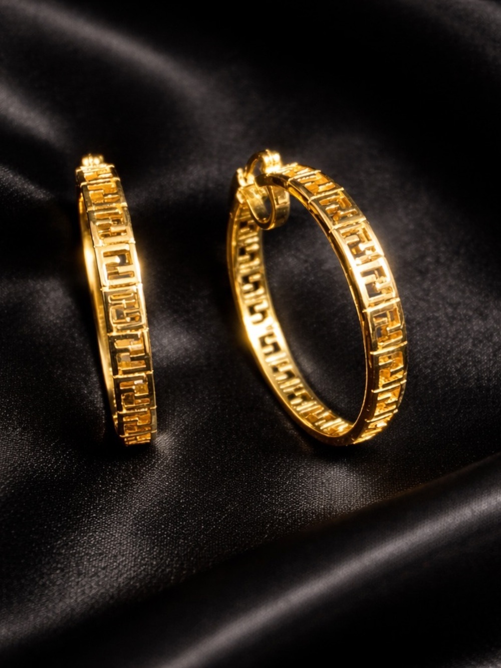 Gold Greek Key Hoop Earrings